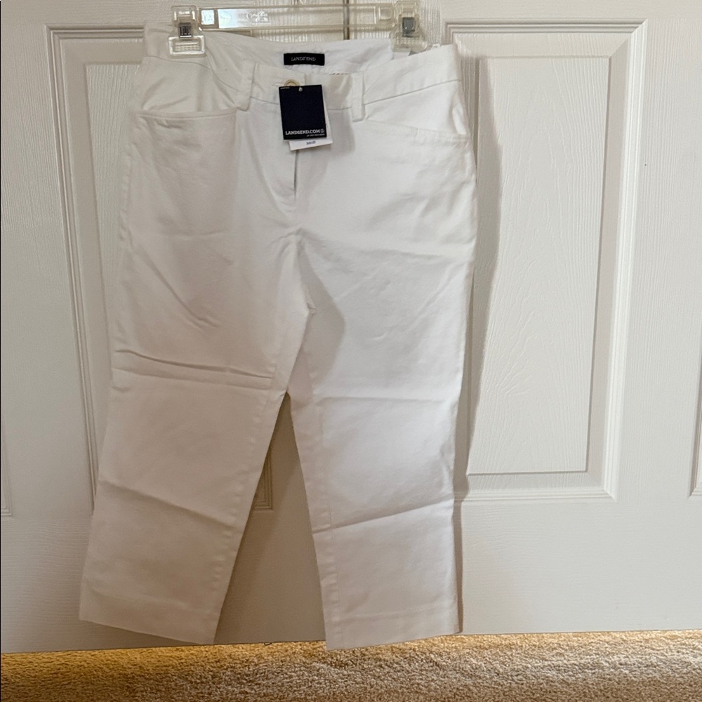 Lands' End White Cropped Straight-Leg Pants